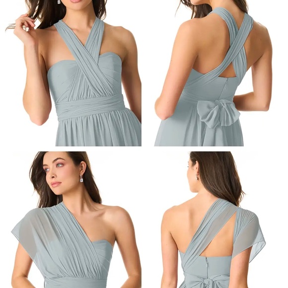 WEDDING BRIDESMAID PROM AZAZIE Grey A-Line Strapless Chiffon Convertible Dress 👗 - Picture 7 of 15